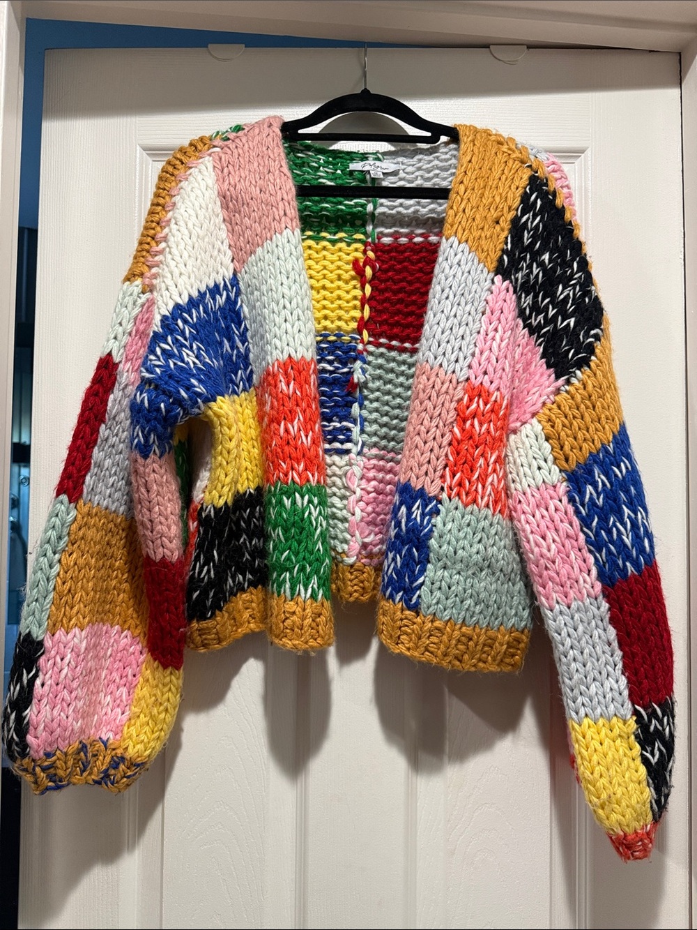 Multicolor Chunky Patchwork Knit Cardigan Sweater - Women